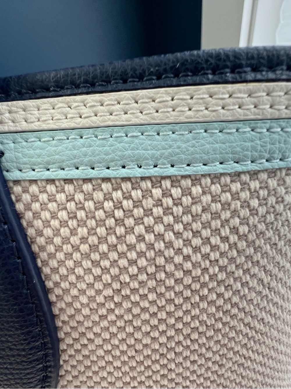 kate spade Cream Canvas Tote with Navy Handles and Aqua Trim - Picture 13 of 13